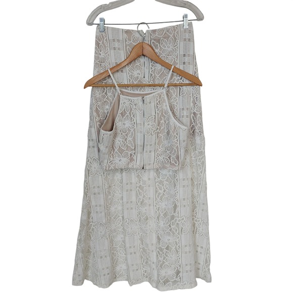 Lulus White Lace Floral Embroidered Two Piece Maxi Skirt Set Size Medium - Picture 5 of 8